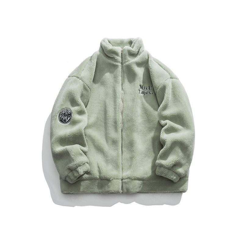 Casual Letter Embroidered Lamb Wool Coat Neutral Cotton-padded Jacket Livera-fashion