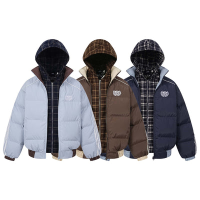 High Street Stitching Fake Two-piece Letter Embroidery Thickening Hooded Cotton Jacket Livera-fashion