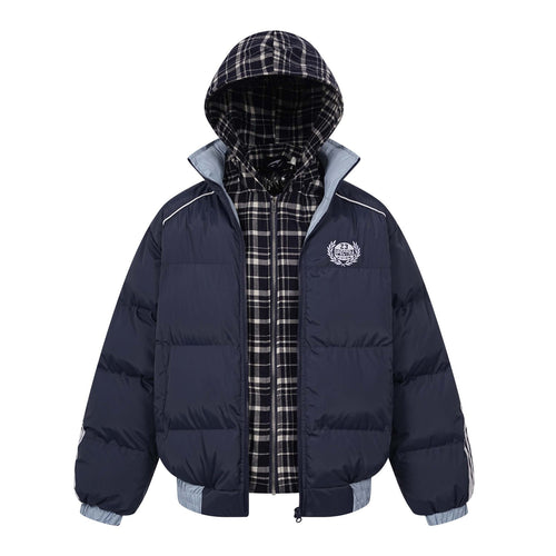 High Street Stitching Fake Two-piece Letter Embroidery Thickening Hooded Cotton Jacket Livera-fashion