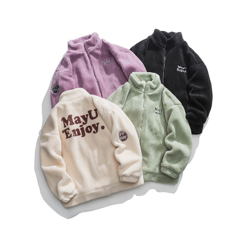 Casual Letter Embroidered Lamb Wool Coat Neutral Cotton-padded Jacket Livera-fashion